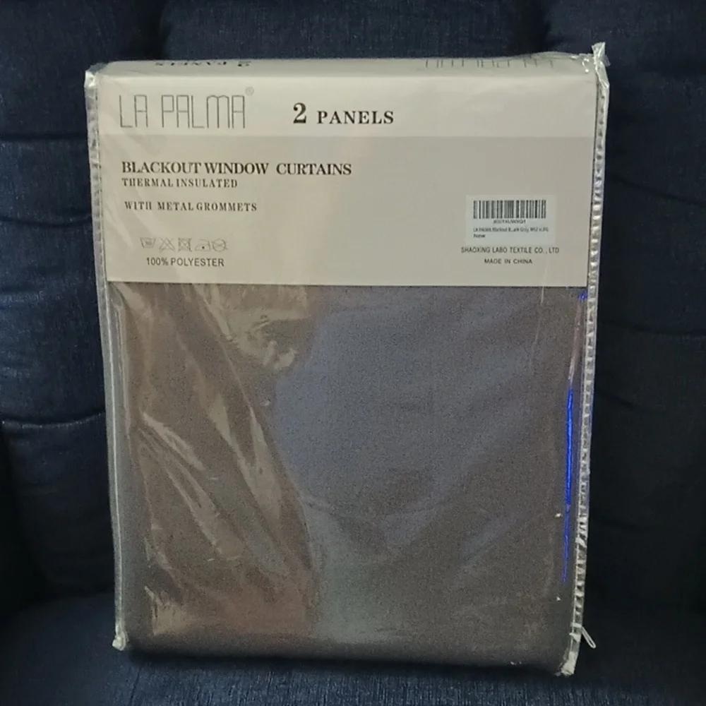 La Palma Gray Thermal Insulated Black Out Curtains 2 panels NWT